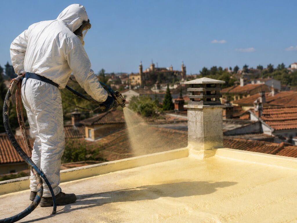 espuma de poliuretano en tejados y terrazas y cubiertas para impermeabilizar y aislar tejados